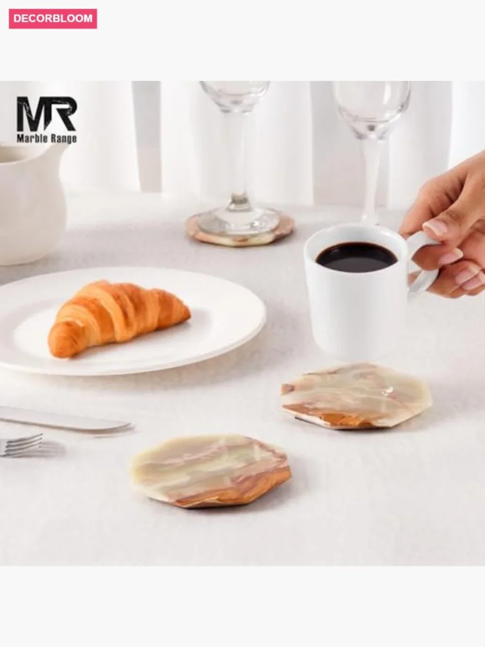 Handmade Green Onyx Marble Coasters Set of 6 with Holder for Drinks, Dining